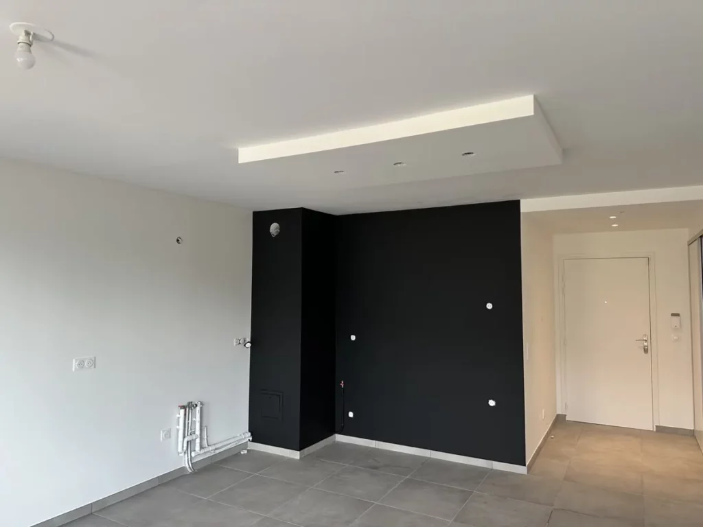 Plafond décoratif blanc et mur peint en noir à Annemasse (Haute-Savoie) — KGK Travaux Intérieurs